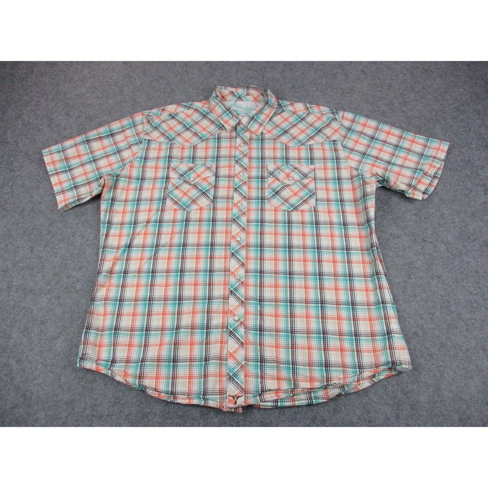 Wrangler Shirt Mens Extra Large Orange Blue 20X Competition Pearl Snap Western